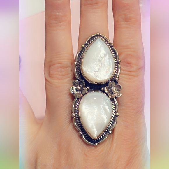 Mother Of Pearl Carved Handcrafted Tibetan Ring